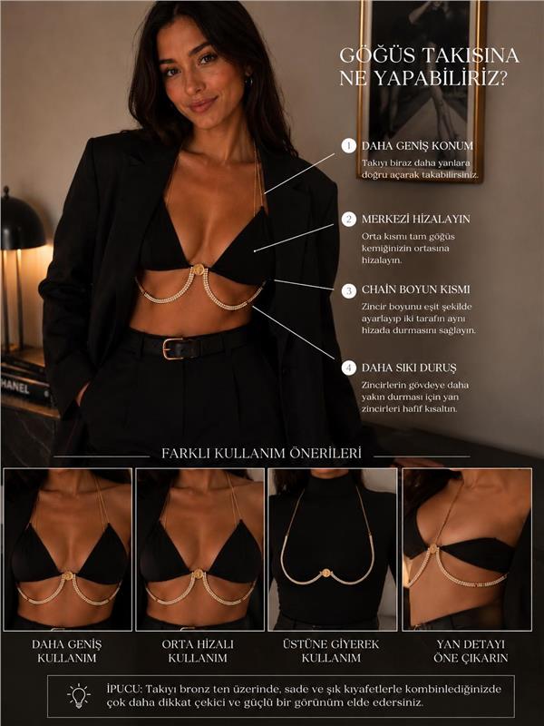 Elizabeth Gold Body Chain Göğüs Takısı
